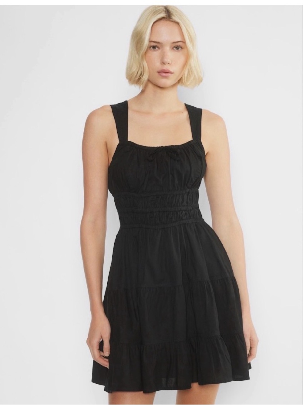 NWOT - Aritzia Black Smocked Tiered Mini Dress